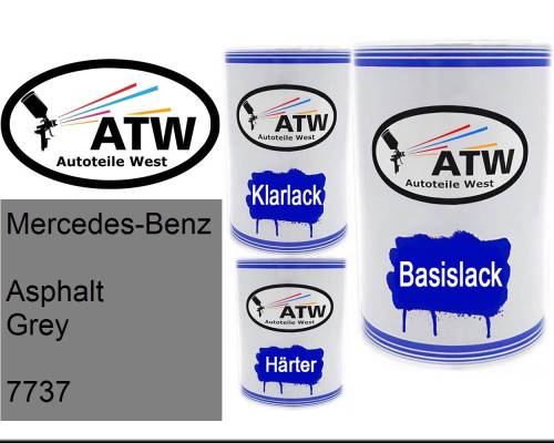 Mercedes-Benz, Asphalt Grey, 7737: 500ml Lackdose + 500ml Klarlack + 250ml Härter - Set, von ATW Autoteile West.